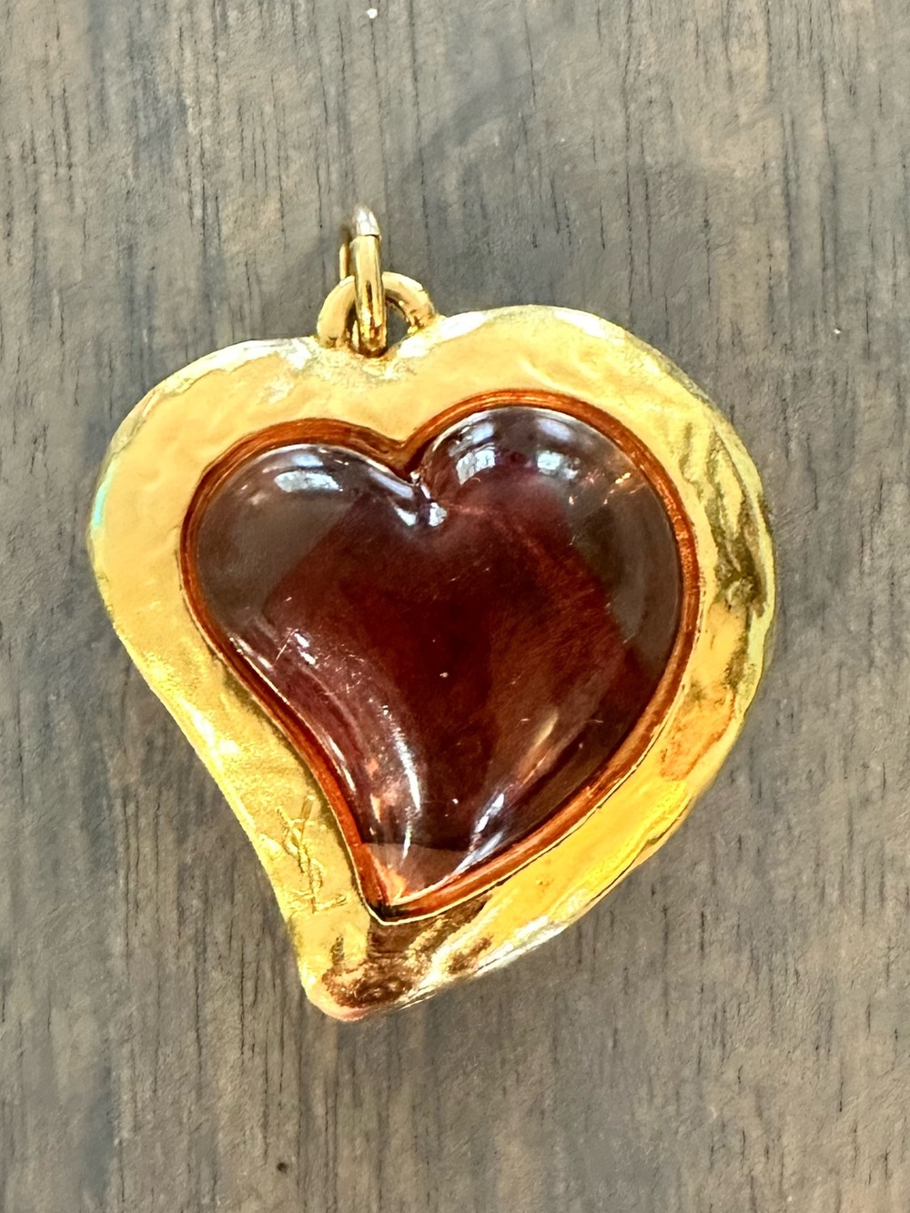 Vintage YSL Yves Saint Laurent Heart Pendant with Real Rose Petal Signed